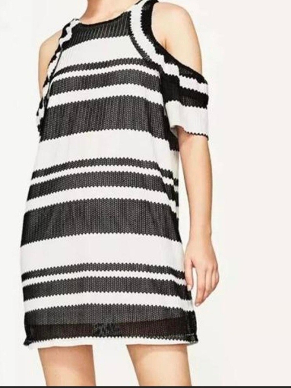 Zara Black and White Knit Striped Tank Dress Size L